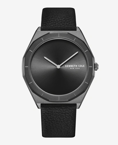 Kenneth Cole Modern Classic Watch With Leather Strap In Black