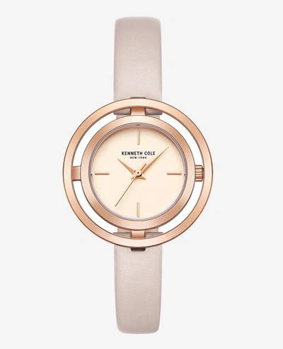 Kenneth Cole Automatic Transparency Rose Gold-tone Watch With Leather Strap In Nude