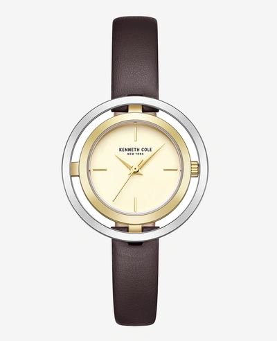 Kenneth Cole Automatic Two-tone Transparency Watch With Leather Strap In Brown