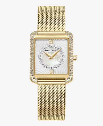 Kenneth Cole Automatic Crystal-embellished Watch With Gold-tone Mesh Strap