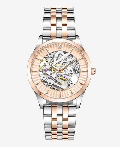Kenneth Cole Automatic Two-tone Diamond-accented Watch With Silver And Rose Gold Bracelet In Two Tone Silver,gold Rose
