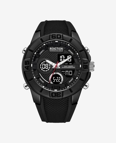 Reaction Kenneth Cole Analog And Digital Watch With Textured Black Silicone Strap By Kenneth Cole