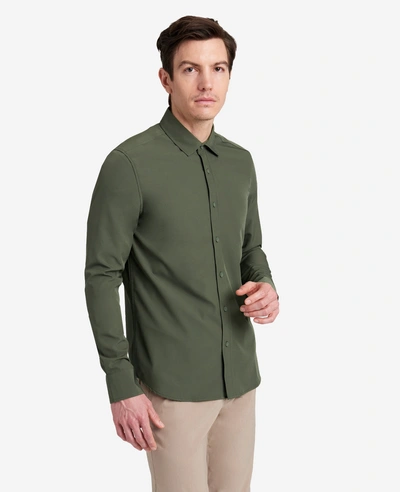 Kenneth Cole Stretch Solid Button-down Shirt In Dark Green