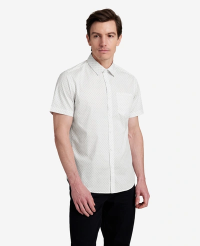 Kenneth Cole Printed Short Sleeve Pocket Button-down Shirt In White