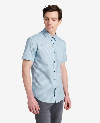 Kenneth Cole Printed Short Sleeve Pocket Button-down Shirt In Blue