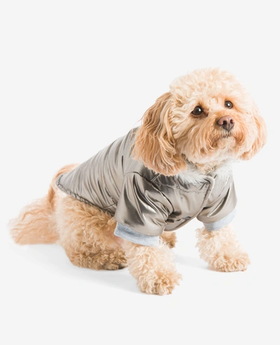 Kenneth Cole Metallic Hooded Puffer Dog Coat In Gray