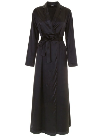 La Perla Long Silk Dressing Gown In Nero