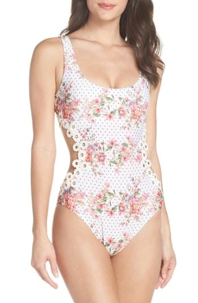 Isabella Rose A Bit Of Bubbly Cutout One-piece Swimsuit In White Multi