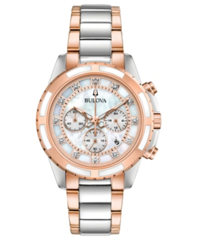 Bulova Women's Chronograph Diamond-accent Two-tone Stainless Steel Bracelet Watch 36mm In White
