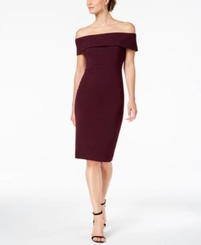Calvin Klein Off-the-shoulder Scuba Crepe Dress, Regular & Petite Sizes In Aubergine