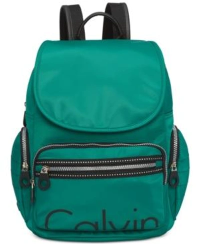 Calvin Klein Nylon Signature Backpack In Spruce/silver