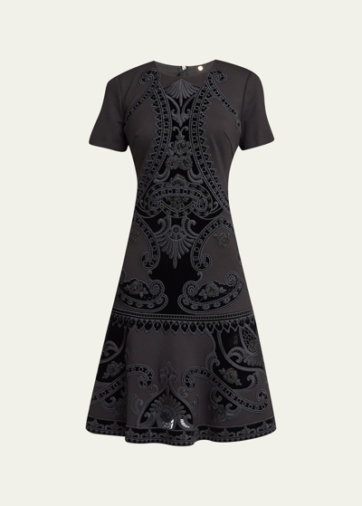 Kobi Halperin Blaine Velvet Embroidered Short-sleeve Dress In Black