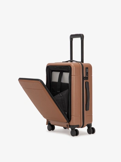 Calpak Hue Front Pocket Carry-on Luggage In Hazel | 20" In Brown