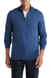 14th & Union 14th And Union Cotton Cashmere Quarter Zip Trim Fit Sweater In Navy Denim