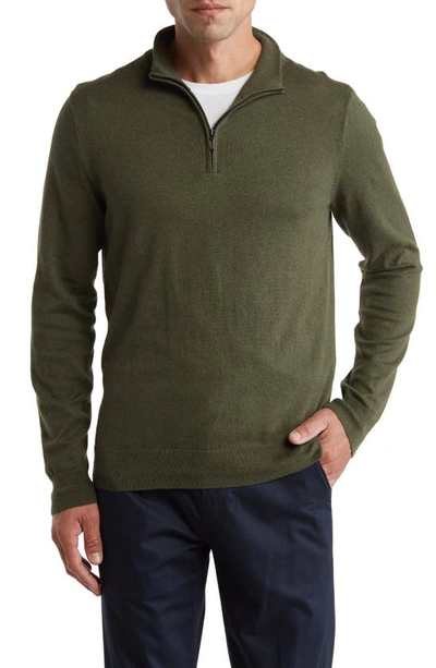 14th & Union 14th And Union Cotton Cashmere Quarter Zip Trim Fit Sweater In Olive Night