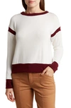 Go Couture Spring Varsity Long Sleeve Top In Ivory/ Burgundy