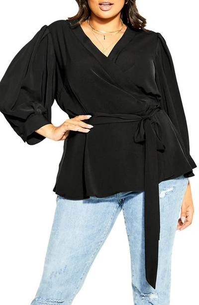 City Chic Sultry Wrap Top In Black
