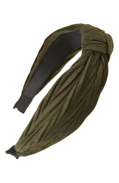 Natasha Pleated Knot Velveteen Headband In Green