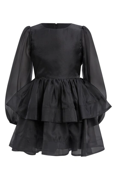 Bardot Kids' Wednesday Long Sleeve Tiered Organza Party Dress In Black