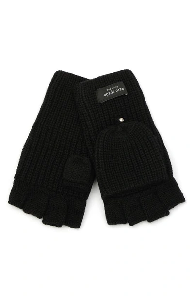 Kate Spade Sam Label Pop Top Mittens In Black