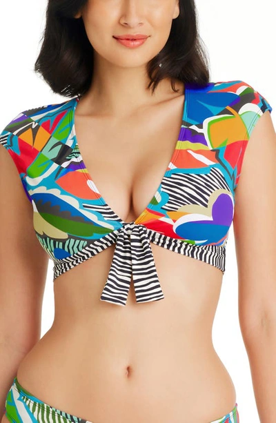 Bleu By Rod Beattie Mix Cap Sleeve Bikini Top In Multi Colored