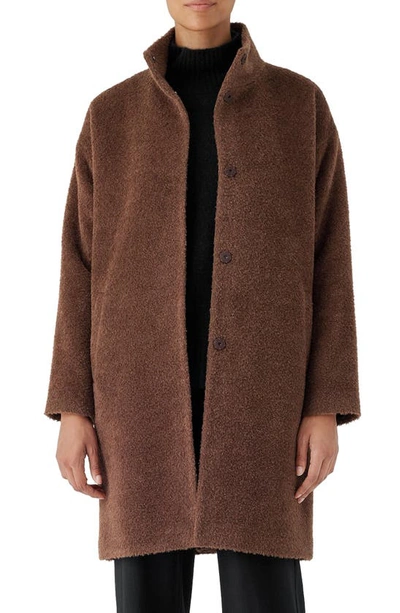 Eileen Fisher Stand Wool Blend Collar Coat In Aubrn