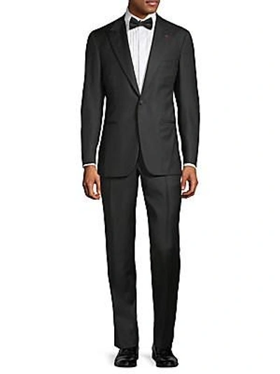 Isaia Slim-fit Peak Lapel Wool Tuxedo In Black