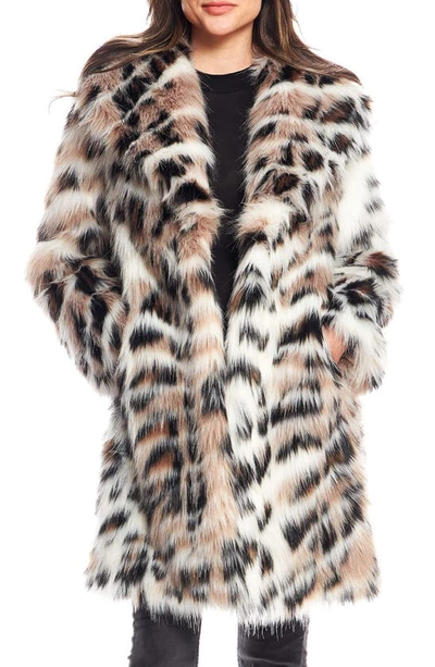 Donna Salyers Fabulous-furs Wild Side Leopard Print Faux Fur Coat In White Multi