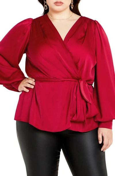 City Chic Opulent Faux Wrap Top In Red