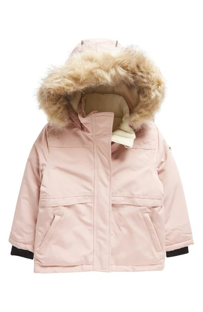 Miles The Label Kids' Fleece Lined Hooded Parka With Faux Fur Trim In Pink