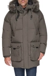 Andrew Marc Suntel Water Resistant Down Parka With Removable Faux Fur Trim In Slate
