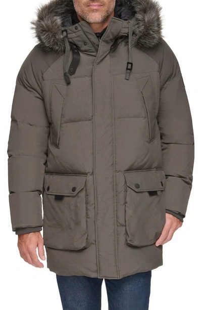 Andrew Marc Suntel Water Resistant Down Parka With Removable Faux Fur Trim In Slate