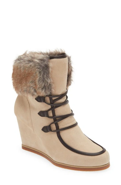 Cecelia New York North Star Wedge Bootie In Beige Faux Fur