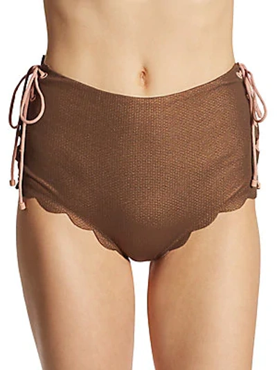 Marysia Palm Springs Tie Metallic Bikini Bottom In Metallic Brown