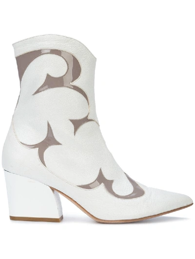 Tibi Felix Two-tone Patent And Textured-leather Ankle Boots In Bright White/grey Multicolor