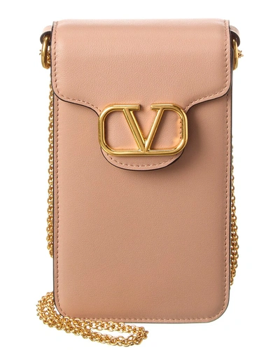 Valentino Garavani Vlogo Mini Leather Phone Case Crossbody In Beige