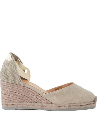 Castaã±er Carina Wedge Sandal Natural Jute And Stone Fabric. In Grigio