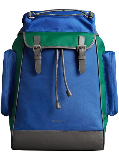 Burberry Tri-tone Nylon And Leather Backpack In Blue