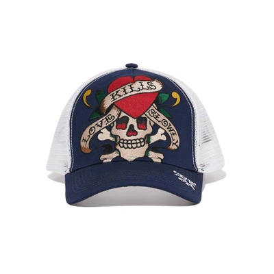 Ed Hardy Heart Skull Hat In Navy In Blue