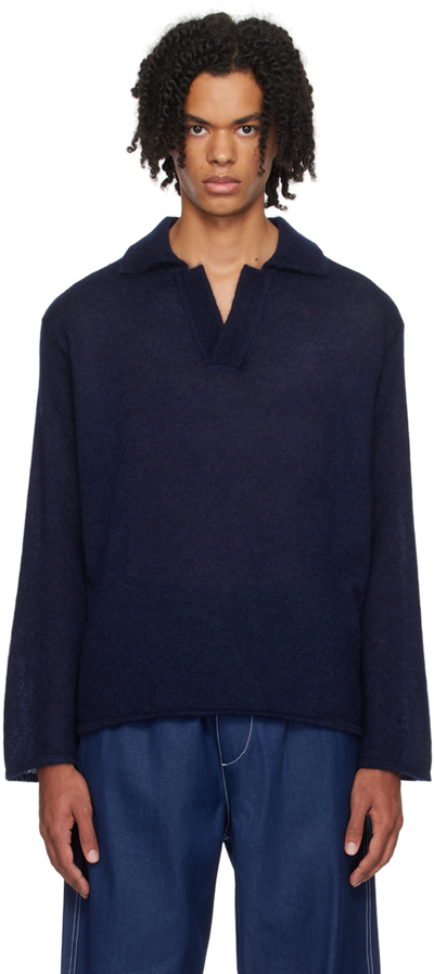 Sunnei Textured Mohair-blend Polo Short In 0097 Dark Blue