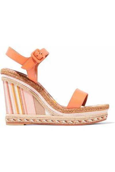 Valentino Garavani Woman Leather Platform Espadrille Wedge Sandals Orange