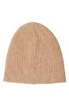 Stewart Of Scotland Cashmere Double Layer Rib Knit Beanie In Camel