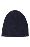 Stewart Of Scotland Cashmere Double Layer Rib Knit Beanie In Navy