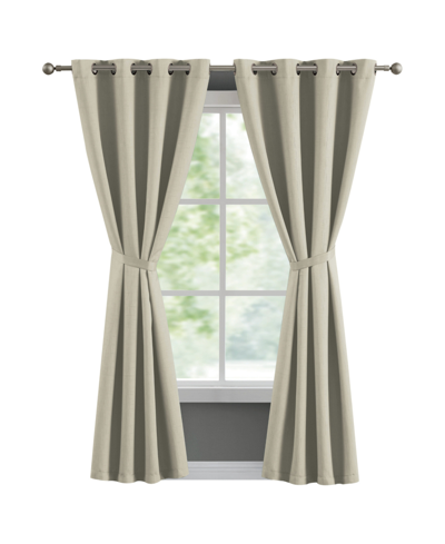 French Connection Ebony Thermal Woven Room Darkening Grommet Window Curtain Panel Pair With Tiebacks, 50" X 96" In Beige