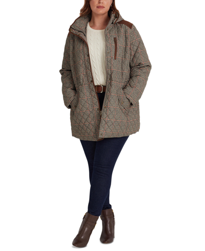 Lauren Ralph Lauren Women's Plus Size Hooded Quilted Coat, Created By Macy's In Box Houndstooth