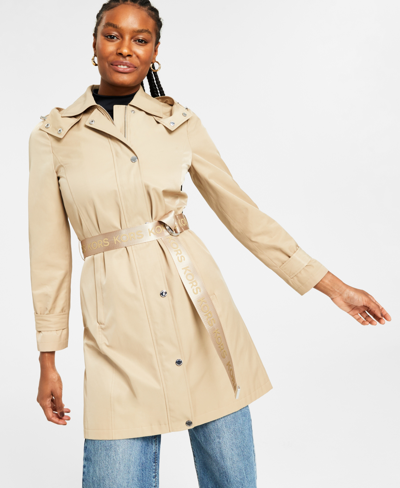 Michael Kors Michael  Women's Petite Hooded Belted Trench Coat, Created For Macy's In Khaki