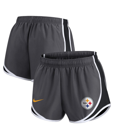Nike Women's  Charcoal Pittsburgh Steelers Plus Size Logo Performance Tempo Shorts In Black