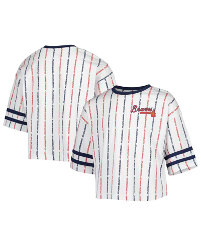 Outerstuff Kids' Big Girls White Atlanta Braves Ball Striped T-shirt