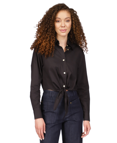 Michael Kors Michael  Women's Poplin Tie-front Button-down Cotton Shirt, Regular & Petite In Black