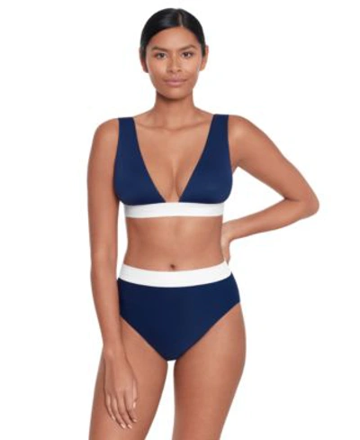 Ralph Lauren Womens Banded Modern V Neck Bikini Top High Waisted Bikini Bottoms In Bel Air